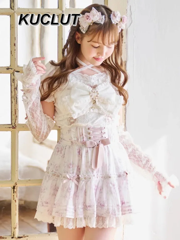 

Spring Summer Women's Tops Japanese Liz Shirts Mine Series Mass-produced Elegant Blouses Femme Lace Square Neck Long Sleeve Top