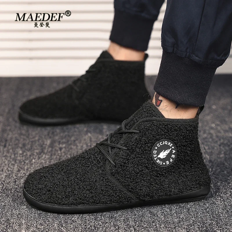 MAEDEF Winter Cotton Shoes High Top Warm Lace Up Lightweight Driving Shoe Men Plush Indoor Casual Cotton Men Winter Warm Shoes