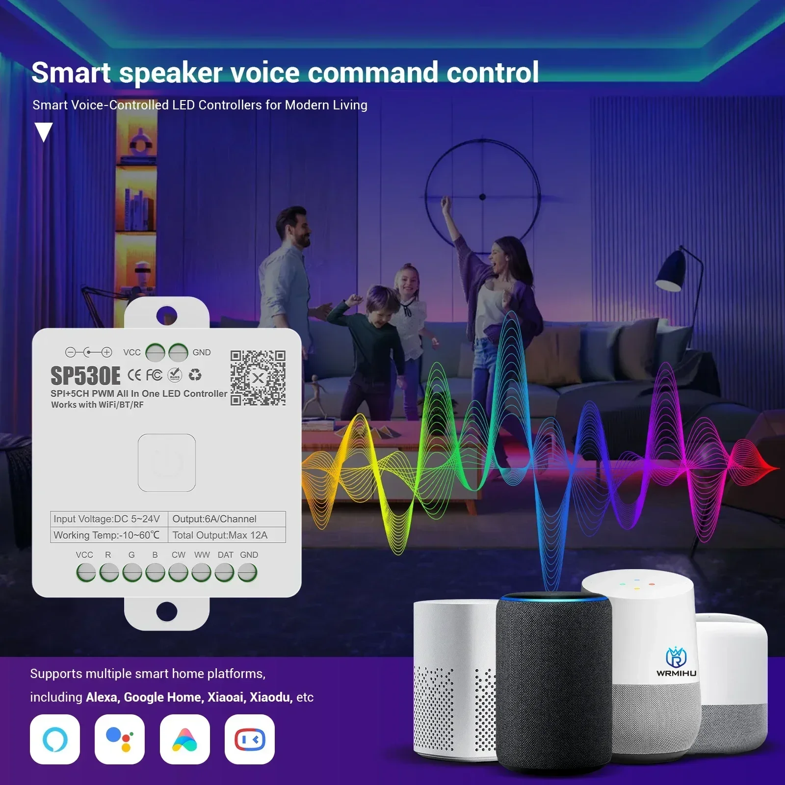

Светодиодный контроллер SP530E Wi-Fi Bluetooth RF 5 В 12 В 24 В 5CH WS2812B WS2811 SK6812 Контроллер светодиодных лент работает с Alexa Google Home