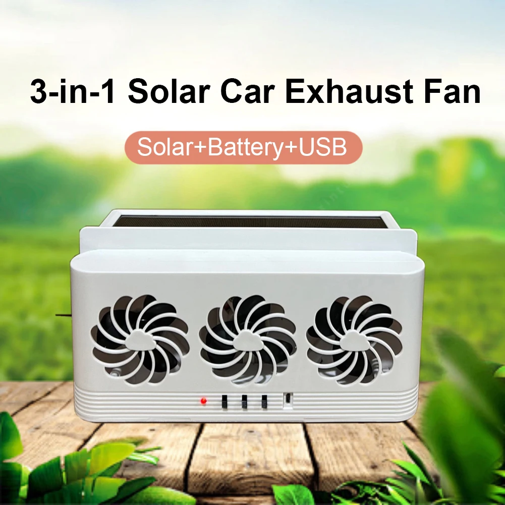 Solar Car Exhaust Fan with 3 Air Outlets Car Radiator Cooling Fan Eliminate Peculiar Smell Car Window Air Vent Fan for Vehicles