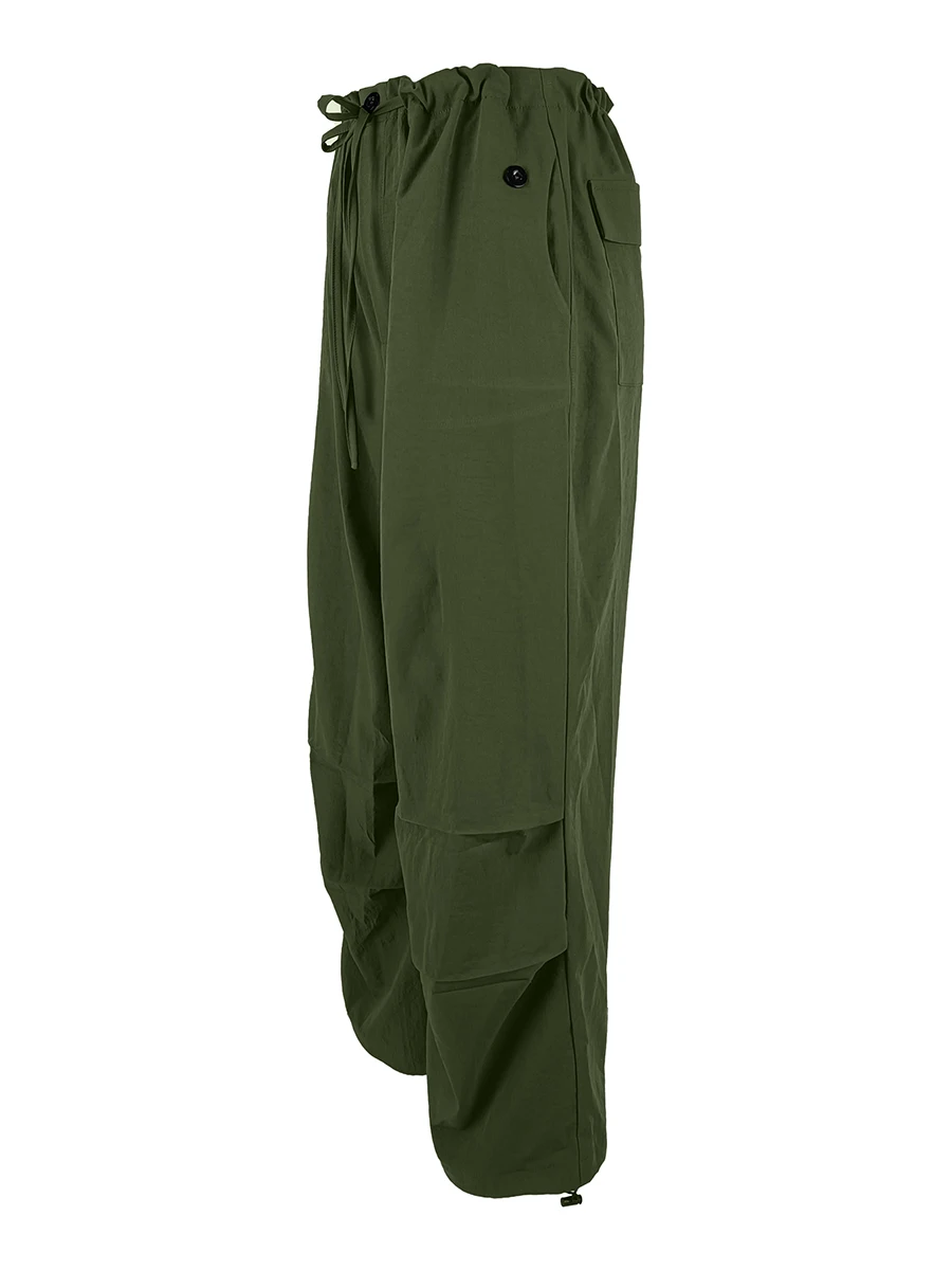 Damen Baggy Cargo Hosen Y2K Armeegrün Fallschirmhosen mit Kordelzug Hohe Taille Weites Bein Streetwear Übergroß Vintage Lässig – Detail 6