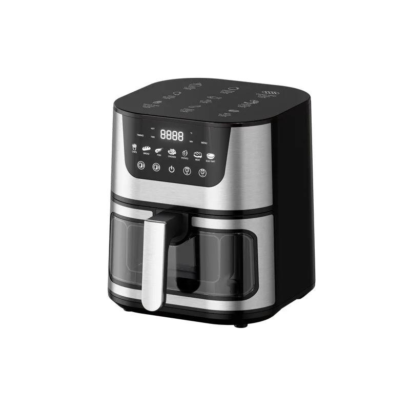 8L Large Capacity Visual Air Fryer, Household Multifunctional Cooker, Stainless Steel Interior for Oil-free Cooking