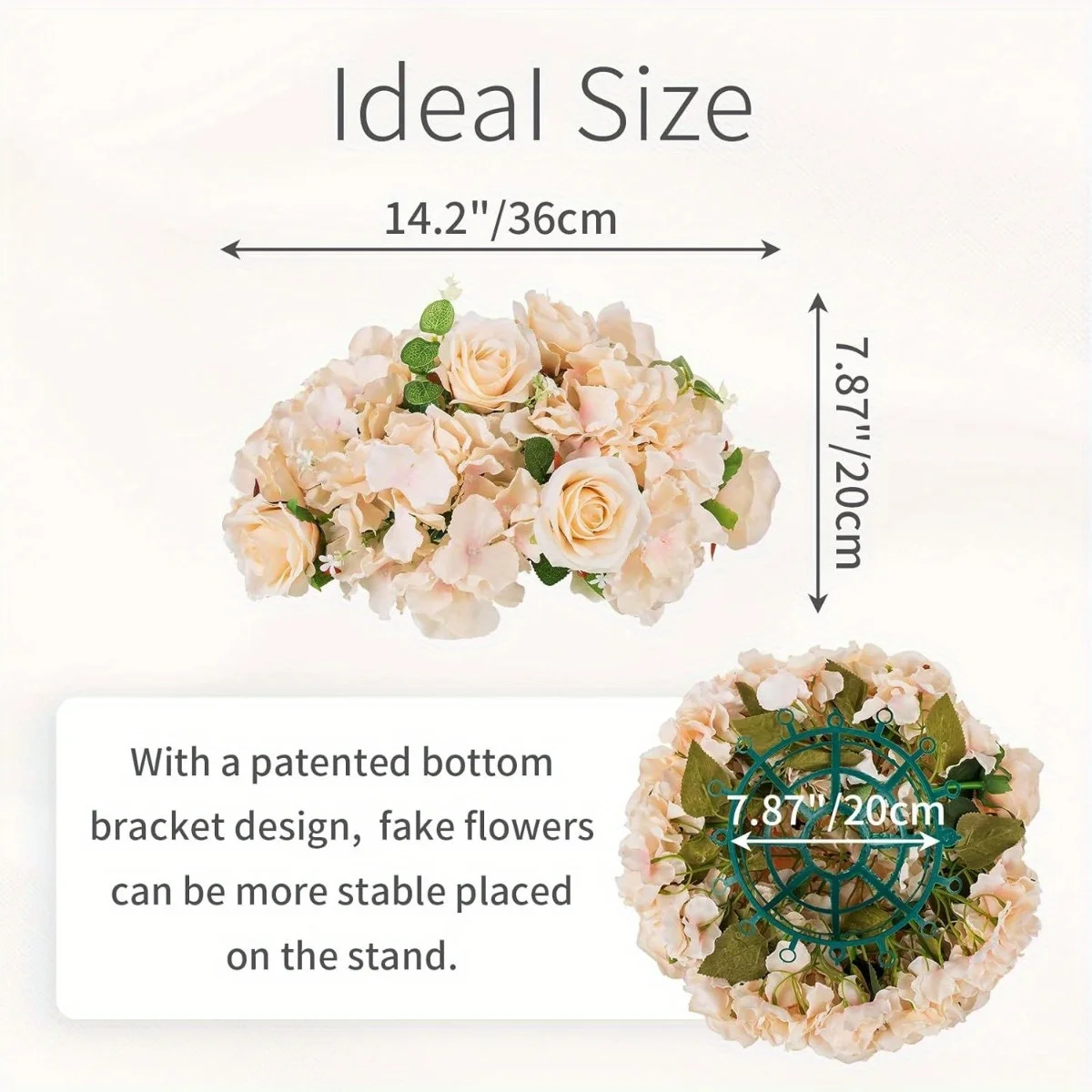 2 كرات زهور لحفلات الزفاف المركزية، باقة ترتيب كرات الزهور الاصطناعية الكبيرة بقطر 14.2 بوصة #3