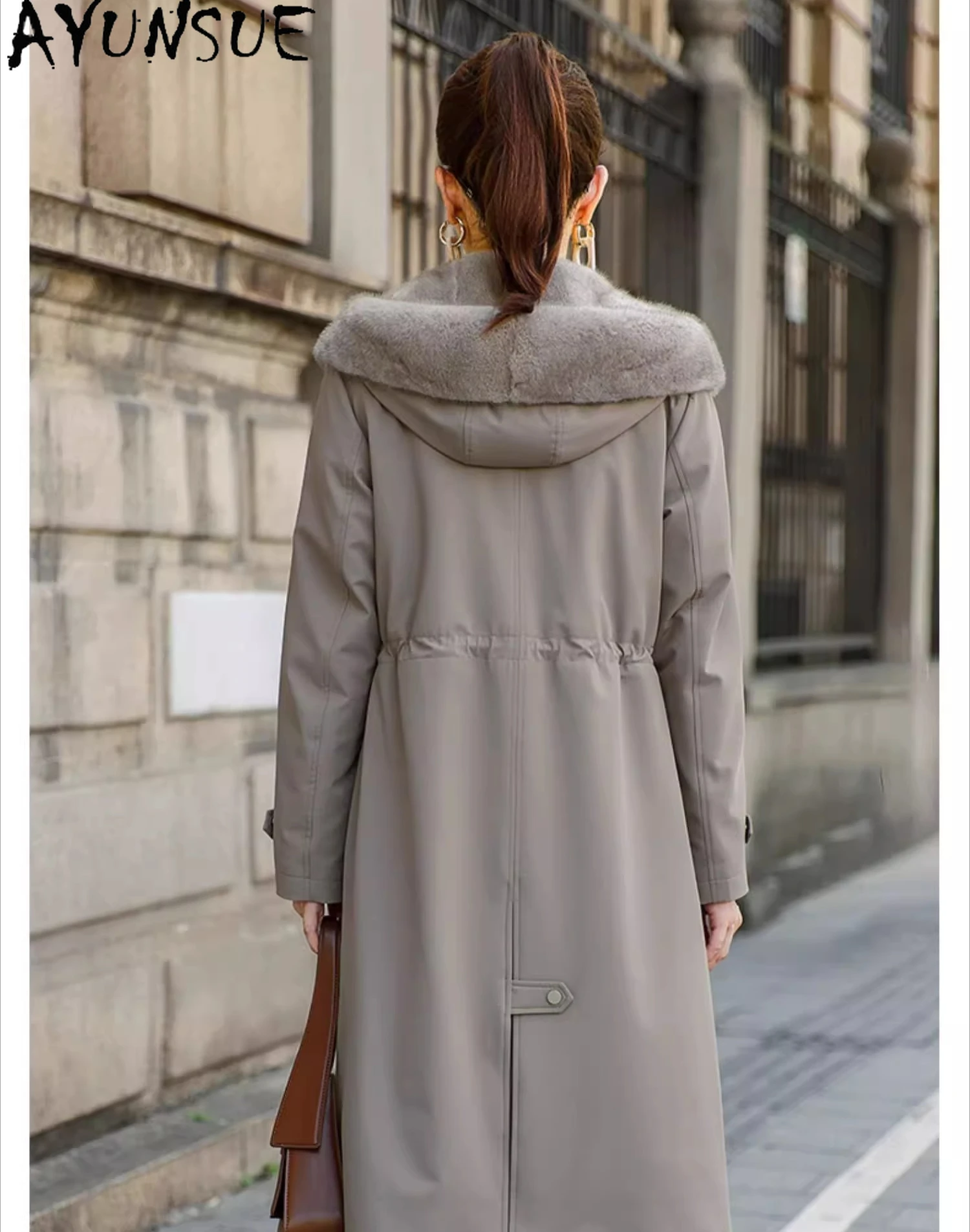 AYUNSUE Natural Mink Fur Coat Women Winter Clothes Mid-length Parka Liner Detachable Real Fur Coat Womens Coats Пальто Женское