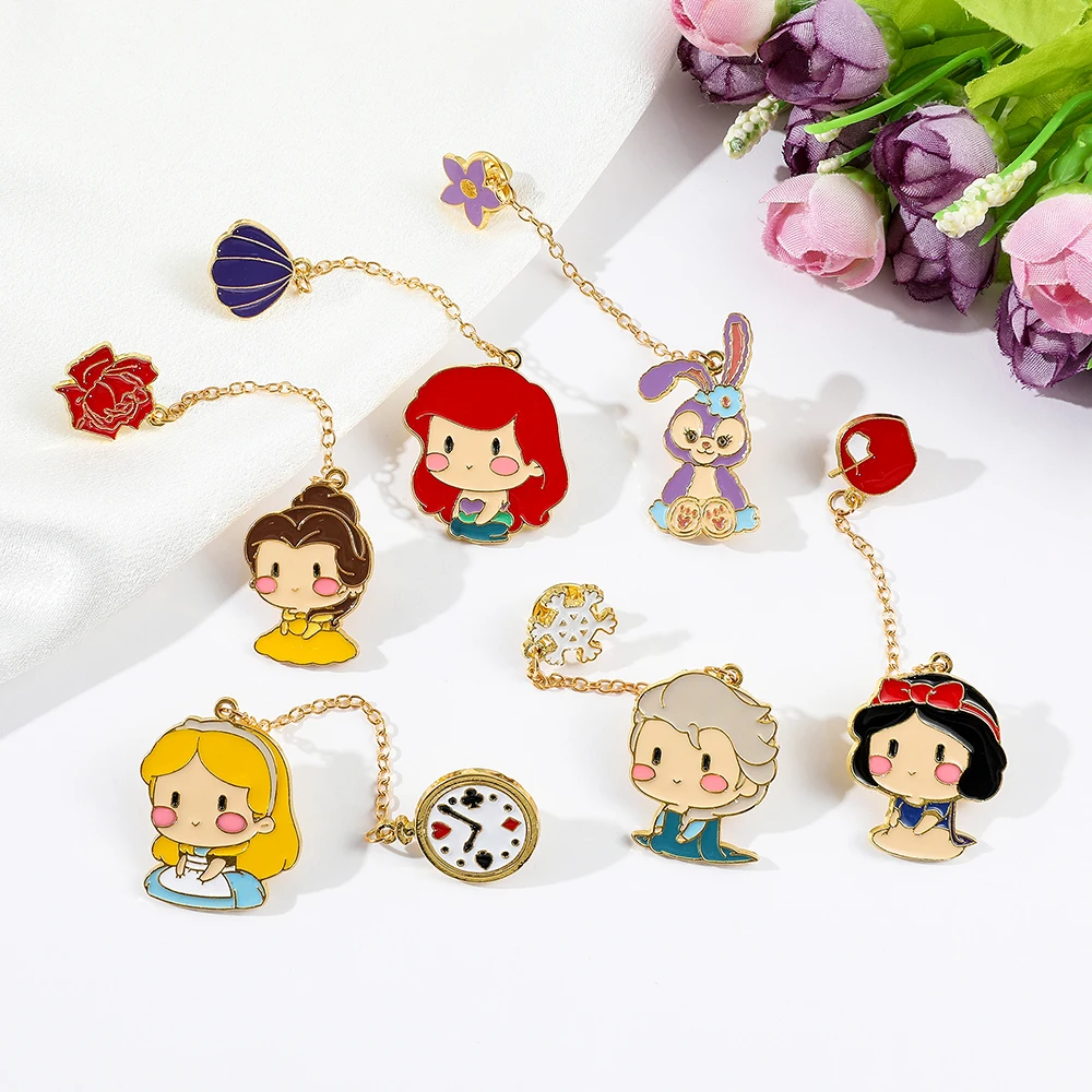 Cartoon Alice in Wonderland Snow White The Little Mermaid Elsa Princess Lapel Pins For Backpack Brooches for Women Jewelry Gifts