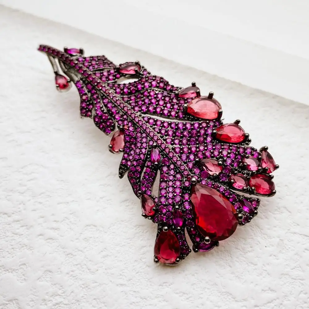 

KKGEM 27x62 мм фуксия кристалл циркон модная кожаная брошь в форме булавка кубический цирконий позолоченный