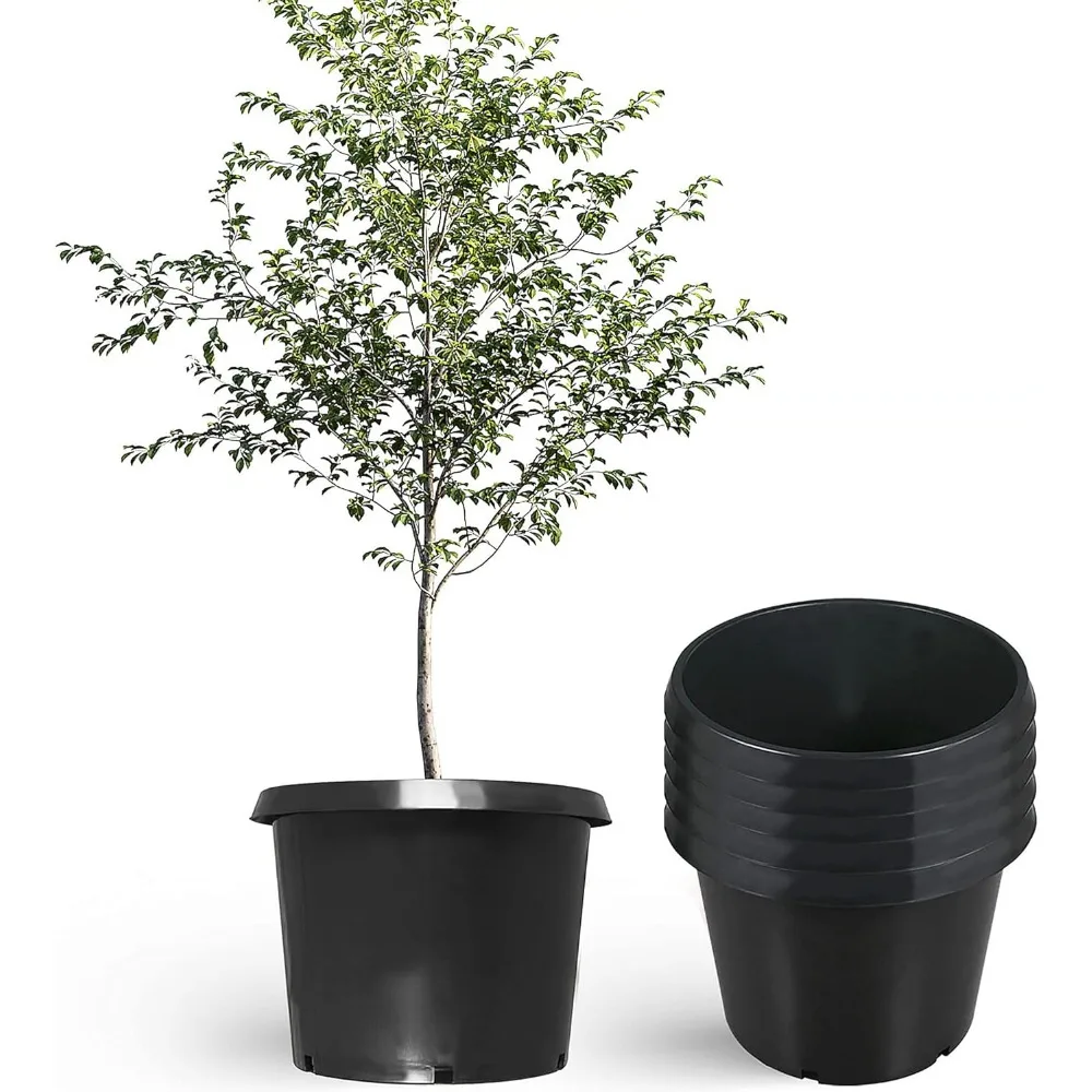 

5 Pack Nursery Pots - 25 Gallon Round Black Plastic Planter Pots with Drainage Hole for Garden