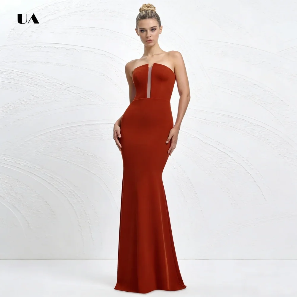 

ULBYANRY Simple Mermaid Prom Dress, Solid Strapless Evening Dress with Mesh Inset at Front, Customized Party Gowns for Women