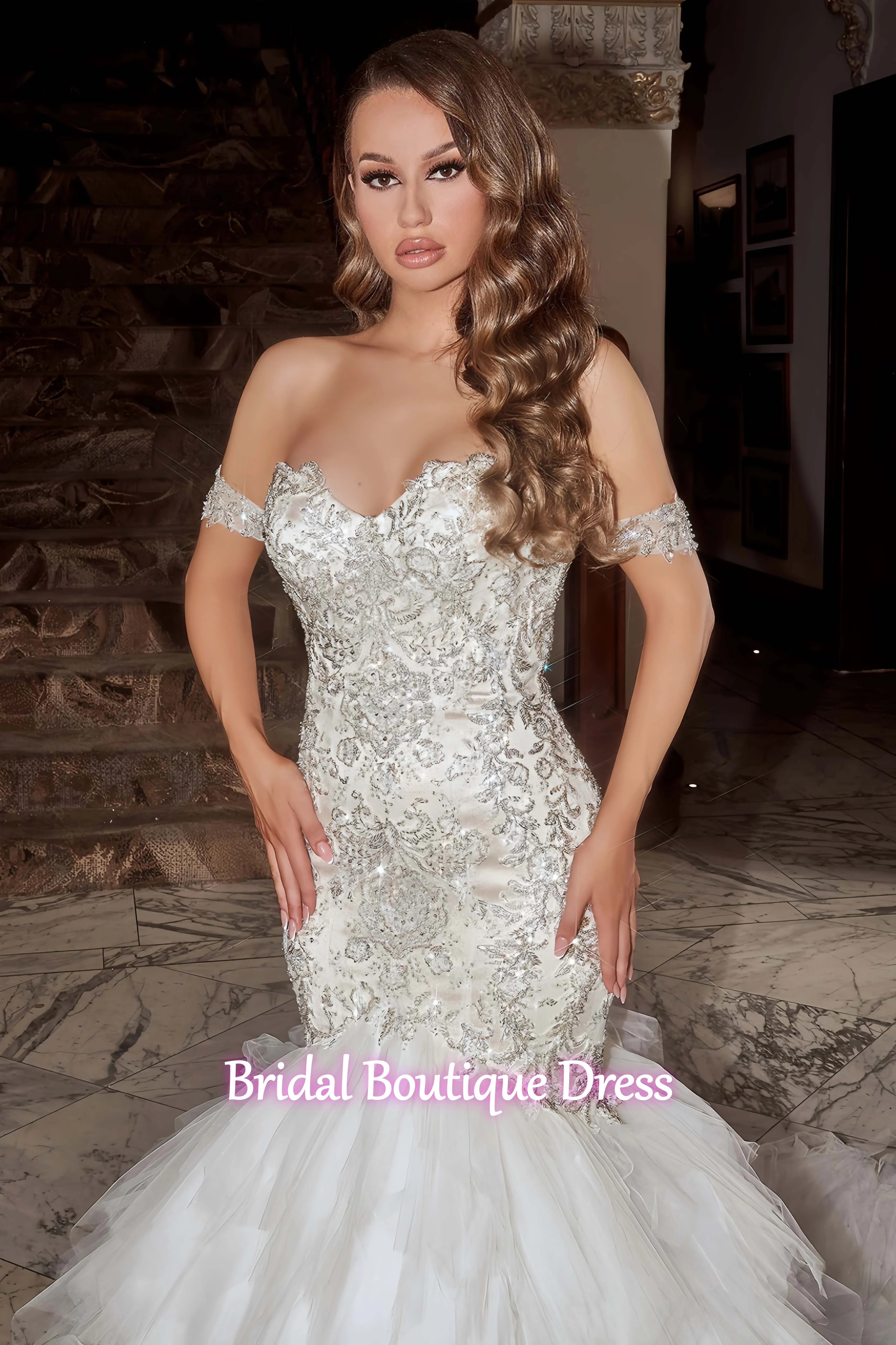 Maßgeschneiderte exquisite Meerjungfrau-Brautkleider, ärmellos, V-Ausschnitt, Pailletten, Applikationen, schulterfrei, Perlen, Schleppe, Brautkleider in Übergröße