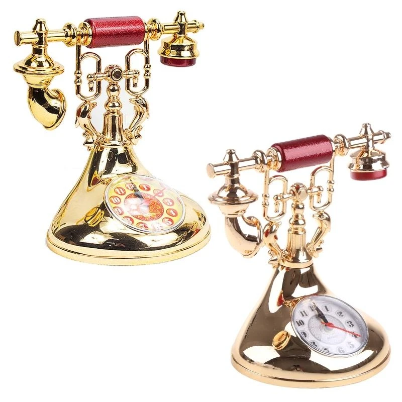 Retro Telephone Model Alarm Clock for Creative Timekeeper Desktop Ornament for Home Kids Room Bedside Table Decoration Clocks