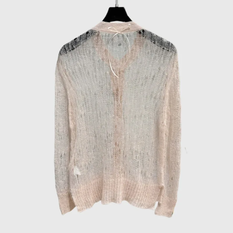 HKSH Damska Moda Punkowa Wiosna Lato Nowa Kolekcja Słodka Kokarda Elegancki Kardigan Cienka Przezroczysta Europejska Koszula Dzianinowa z Motywem Pajęcej Sieci HK4897