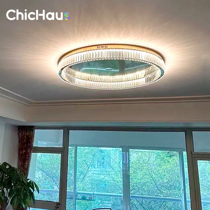 Lámpara de techo circular de cristal nórdico, iluminación para sala de estar, dormitorio, decoración interior del hogar, candelabros de luminaria Lampara Techo