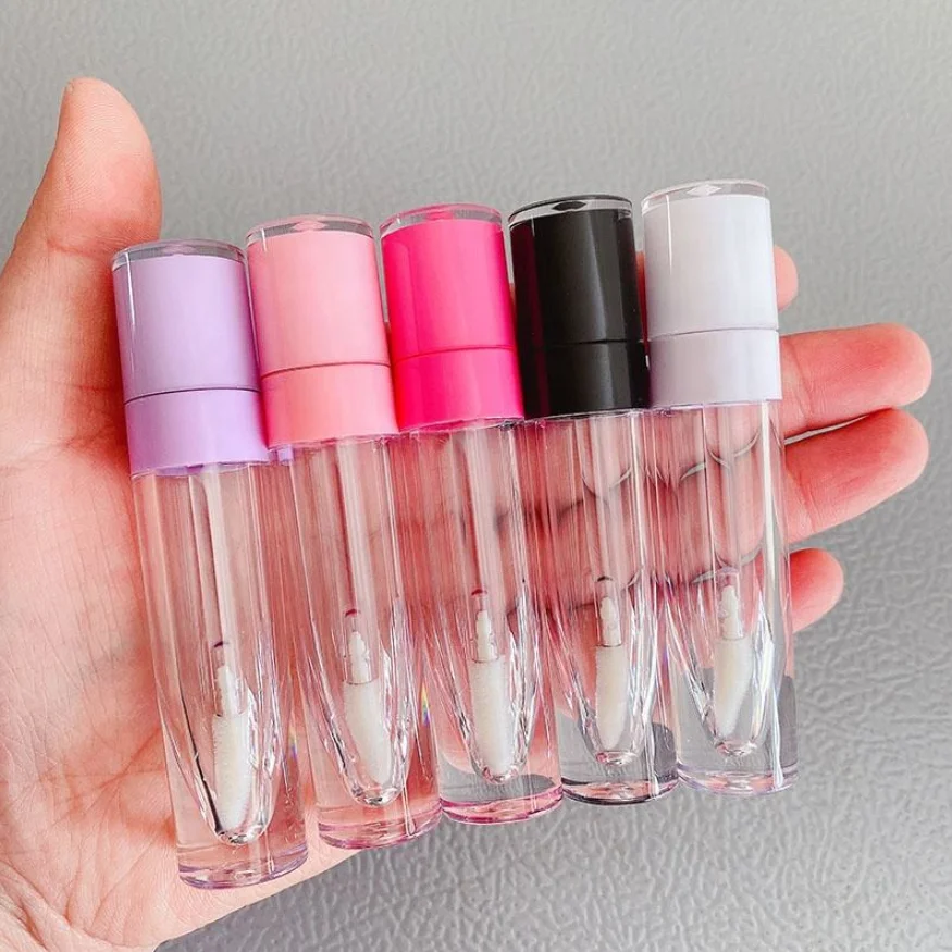 Envases redondos de brillo de labios de 6ml, logotipo personalizado, tubos de varita de brillo de labios rojo, rosa, blanco, negro y morado, embalaje al por mayor