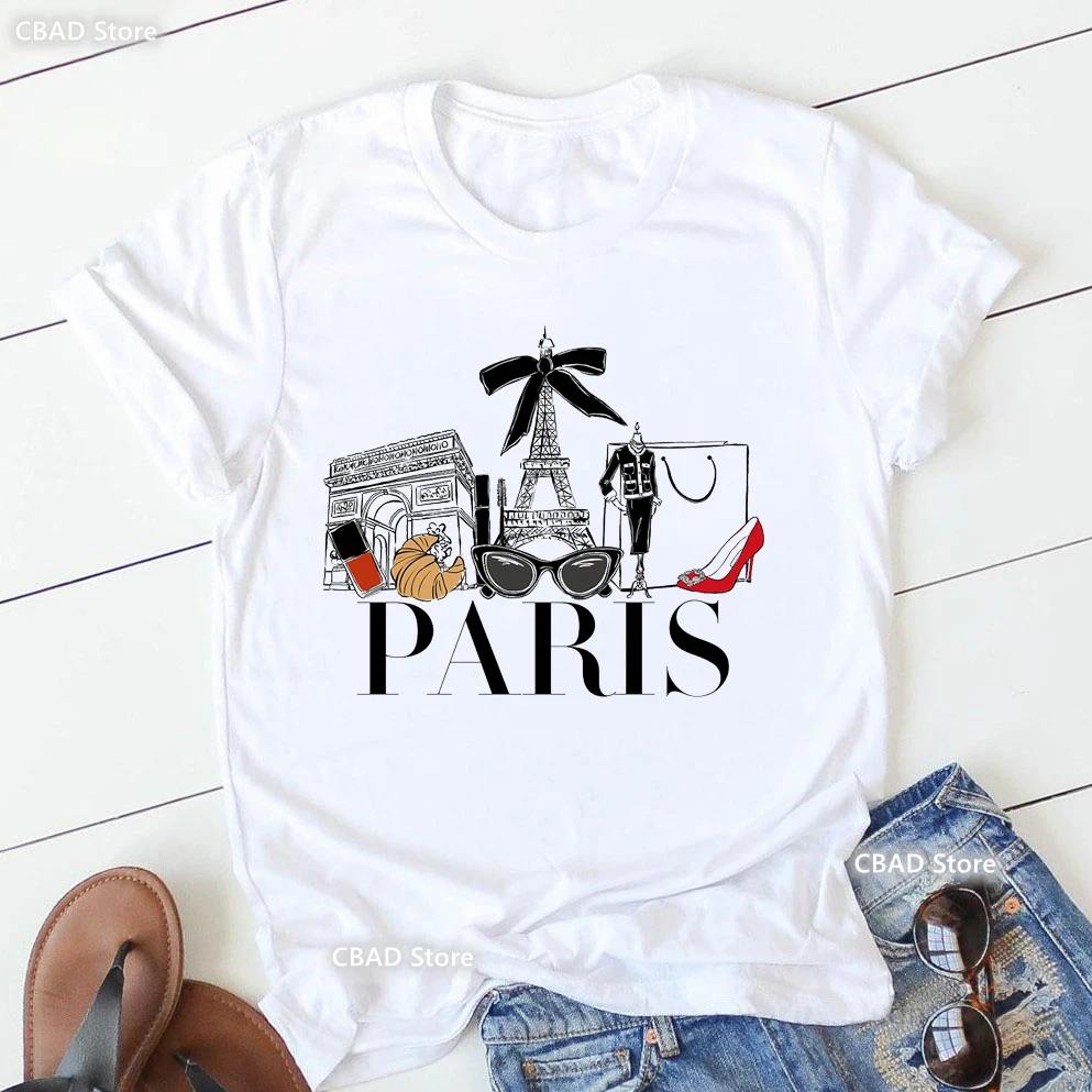 I Love Paris Eiffel Tower Poodle Print T Shirt Girls Cool French Design Fashion Tshirt Women Summer Short Sleeve T-Shirt Female