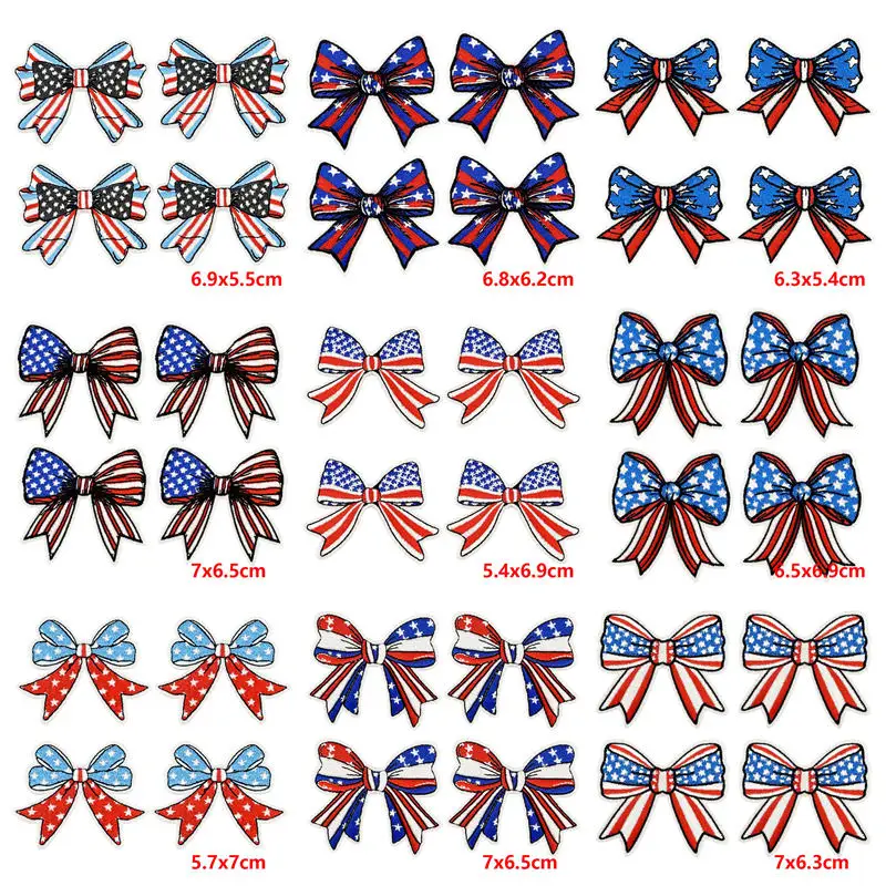 

10PCS/Lots American Flag Bow Embroidery Patch DIY Iron On Patches For Clothing thermoadhesive Patches On Clothes Sewing Stickers