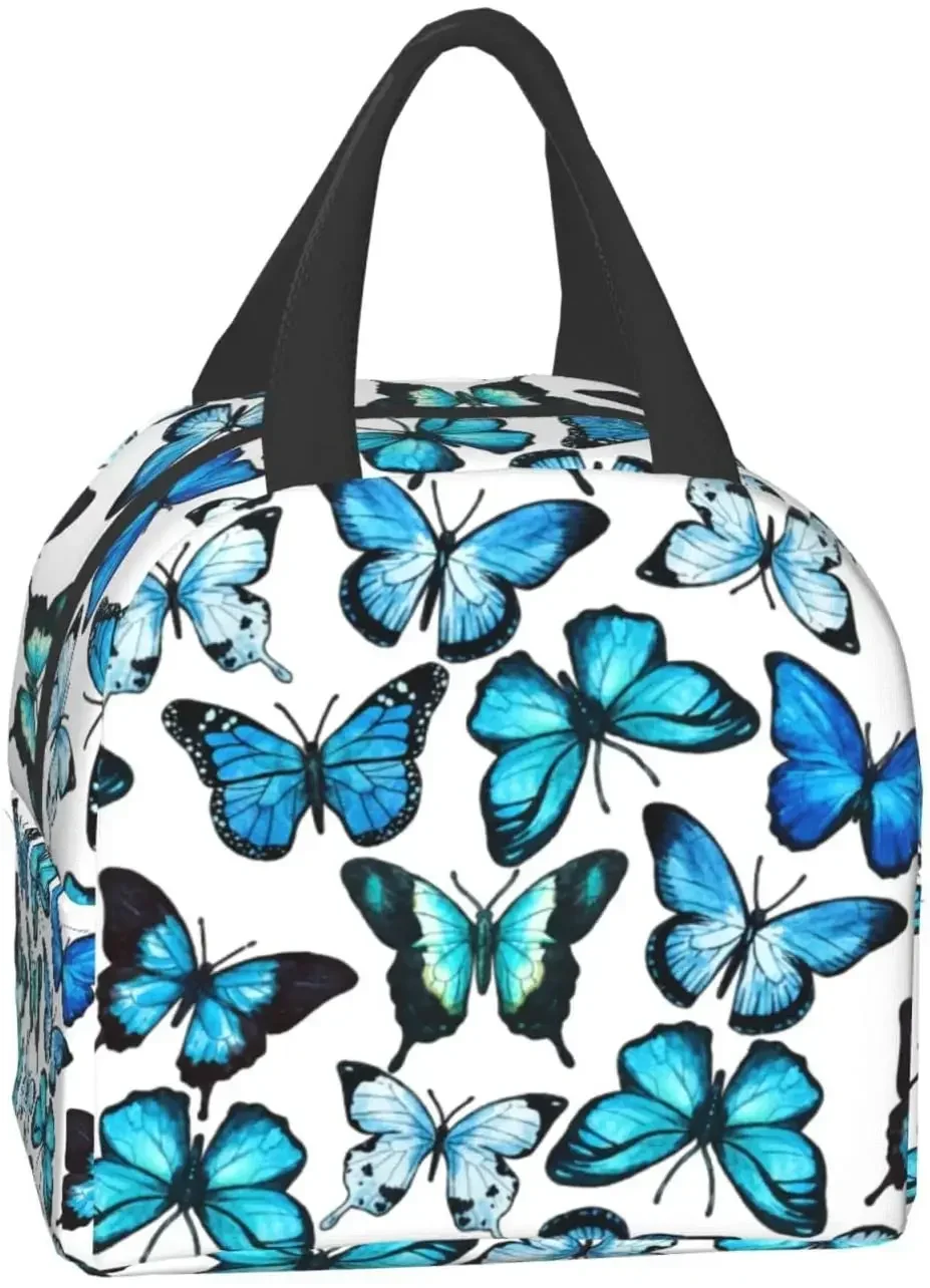 Bolsa de almuerzo con aislamiento de mariposa azul, fiambrera reutilizable, impermeable, bolsa de almuerzo para mujer, para oficina, trabajo, escuela, Picnic, playa