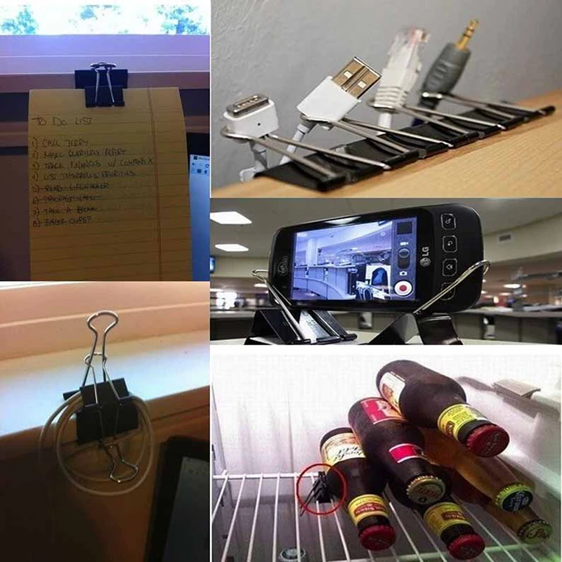 12 pezzi graffetta 15mm Clip per raccoglitore in metallo pieghevole morsetti con impugnatura nera Clip per documenti in carta per cancelleria per ufficio