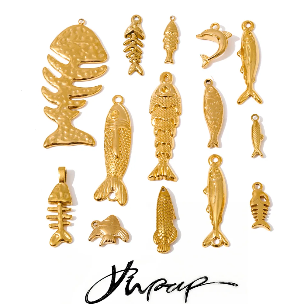 Yhpup 1PC Ocean Style Stainless Steel Fish DIY Accessories 18K Golden Plated Waterproof Stainless Steel Making Necklace Bracelet