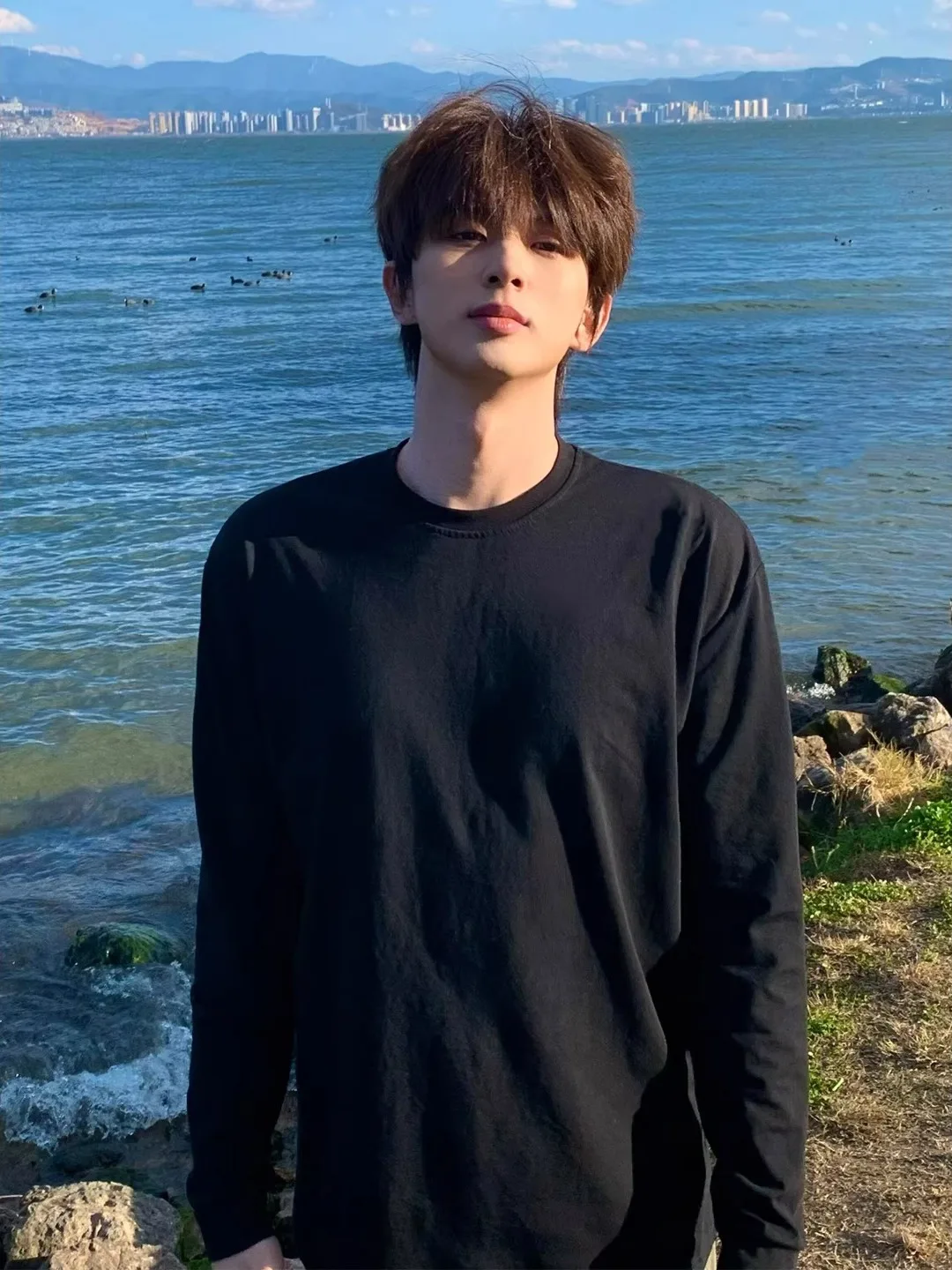

Black American Style Heavyweight round Neck Sweatshirt Men's Autumn Winter Thickened Long Sleeve T-Shirt Pure Cotton Base Shirt