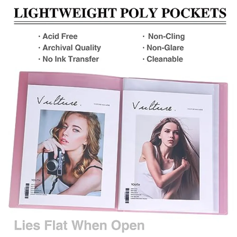 Carpeta Tuhangcc con fundas de plástico 8,5x11 Carpeta de portafolio de arte resistente de 20 bolsillos con protector de hoja transparenteDisplays 40 páginas