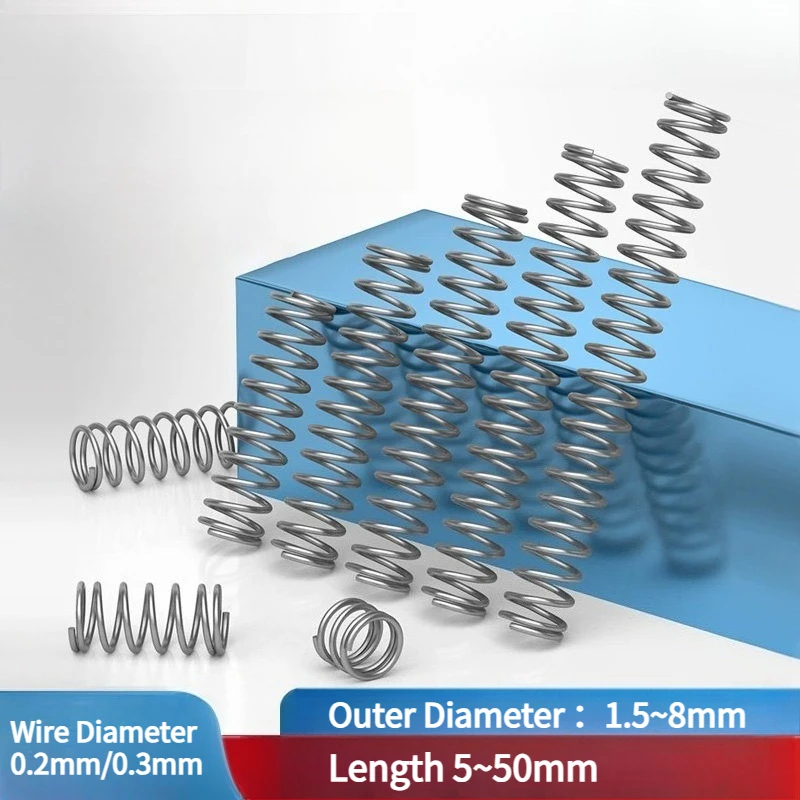 10Pcs Wire Diameter 0.2/0.3mm Spring Steel Spiral Return Compression Spring Outer Diameter 1.5~8mm Length 5~50mm