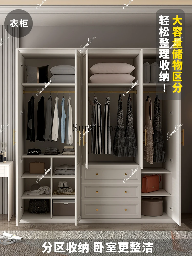 American solid wood wardrobe home bedroom modern simple light luxury overall wardrobe FT