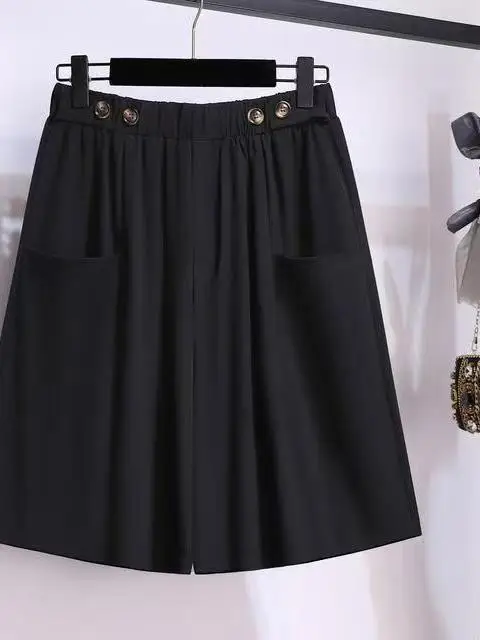 

High Waist Wide Leg Pants Women's Summer New plus Size Slimming Five-Quarter Length Trousers Casual Loose Fit Polyester Fiber