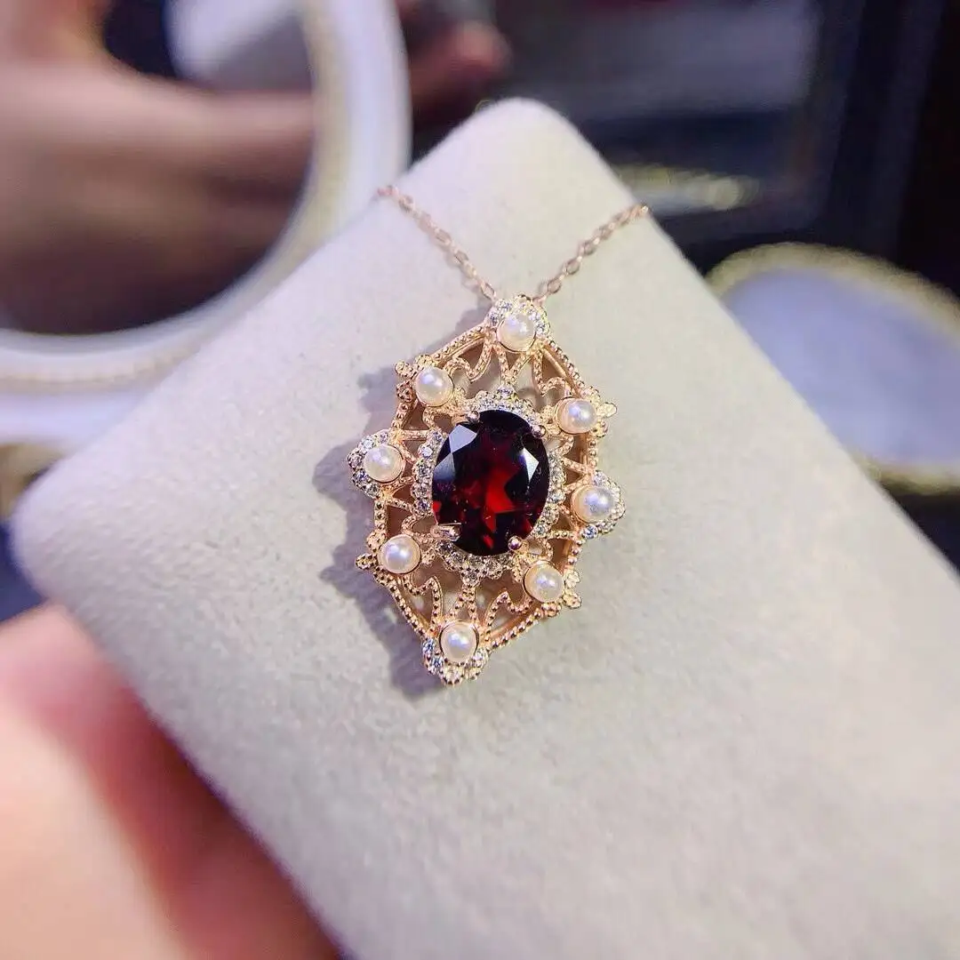 KJJEAXCMY New Jewelry Natural Women's Garnet Pendant 925 silver inlay Colorful and splendid Crystal pure fire flash explosion