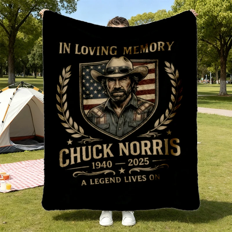 Chuck Norris Tribute Flannel Blanket Flannel Throw- Western Cowboy Portrait