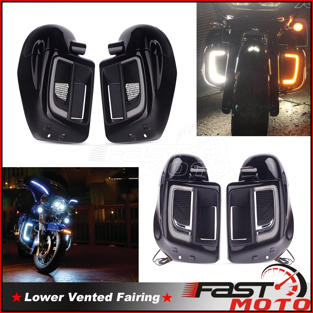 

Motorcycle LED Lower Leg Vented Warmer Fairing w/ Turn Signal Light For Harley FLHR FLRT FLTRXS FLTRX FLHXSE FLHXS FLHT FLHRXS