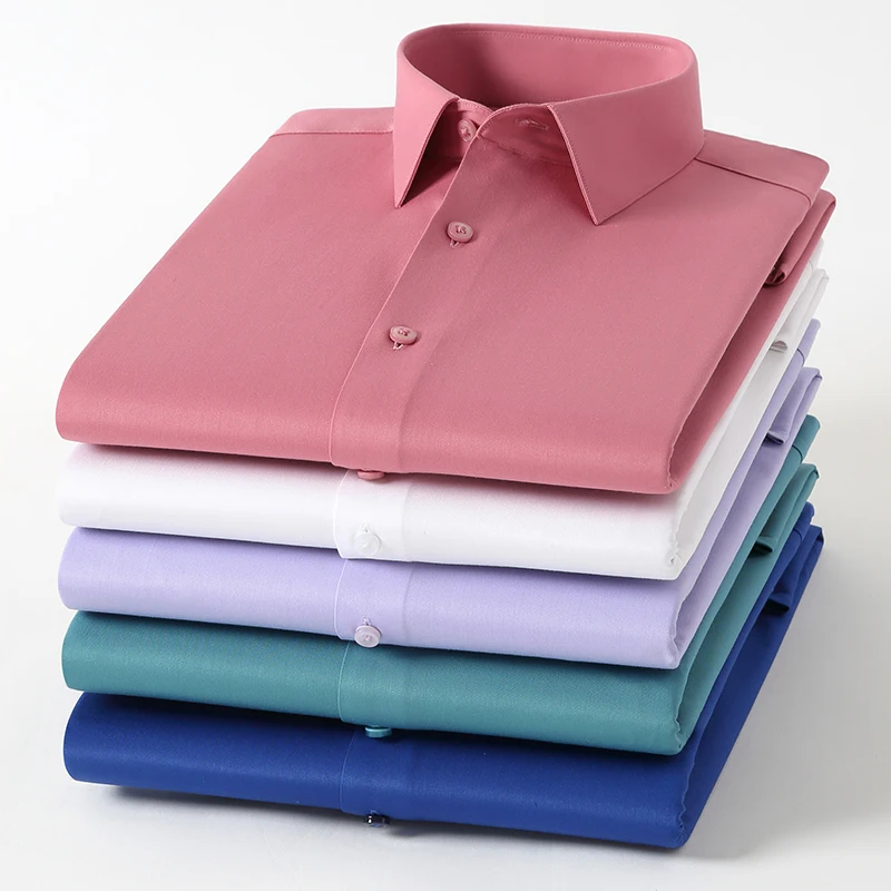 High-end men's shirts, slim shapes, solid colors, bamboo fibers, silky and soft, business formal wear, non-iron, professional we