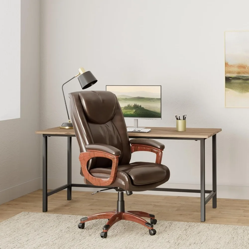 2263720 Westcliffe Bonded Leather Managers Chair Brown, Brown Leather Cushioned Seat Is Easy To Clean with A Damp Cloth.