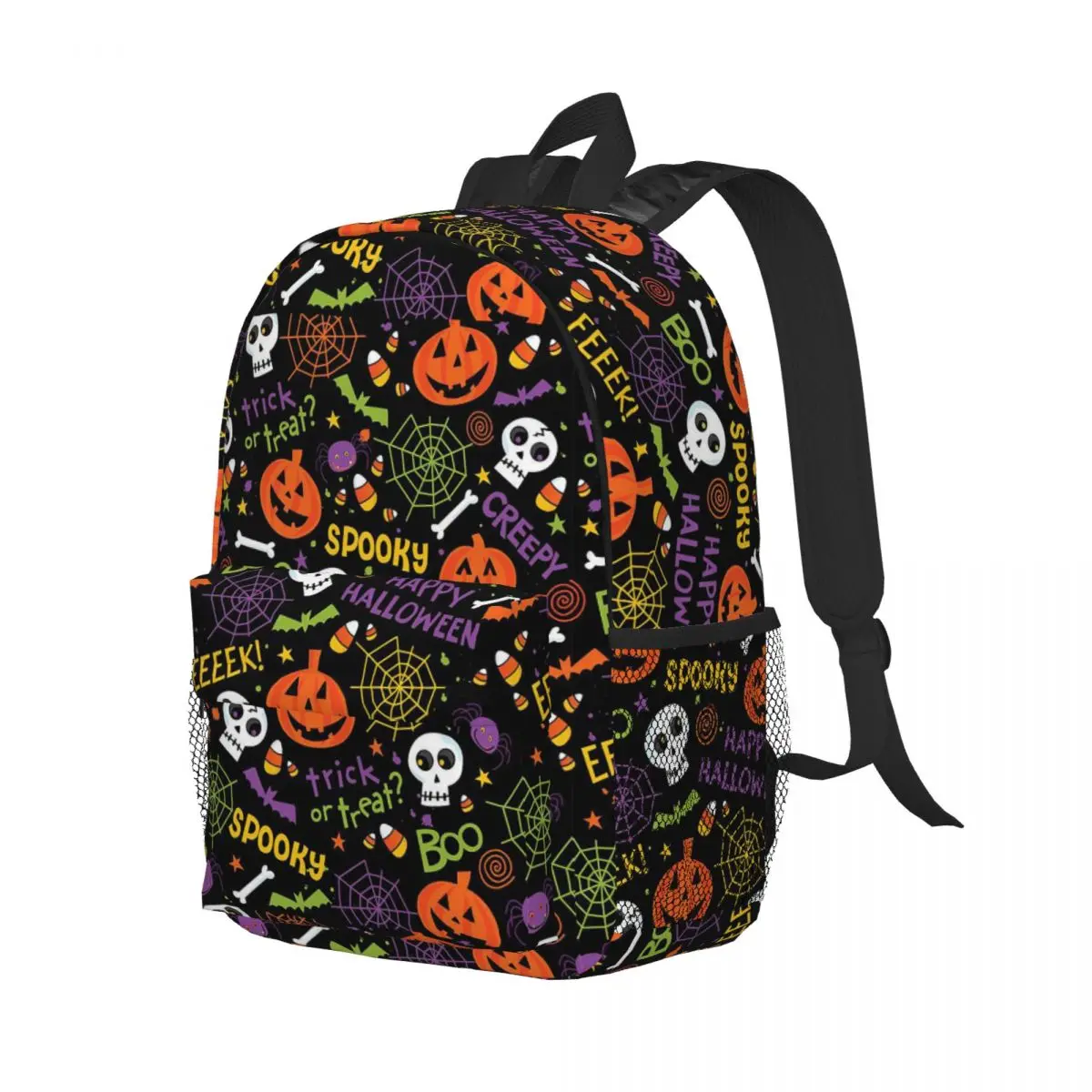 

Happy Halloween Trick Or Treat Spooky Backpack Student Boys Girl BookBag Children School Bag Computer Shoulder Bag for Men Women