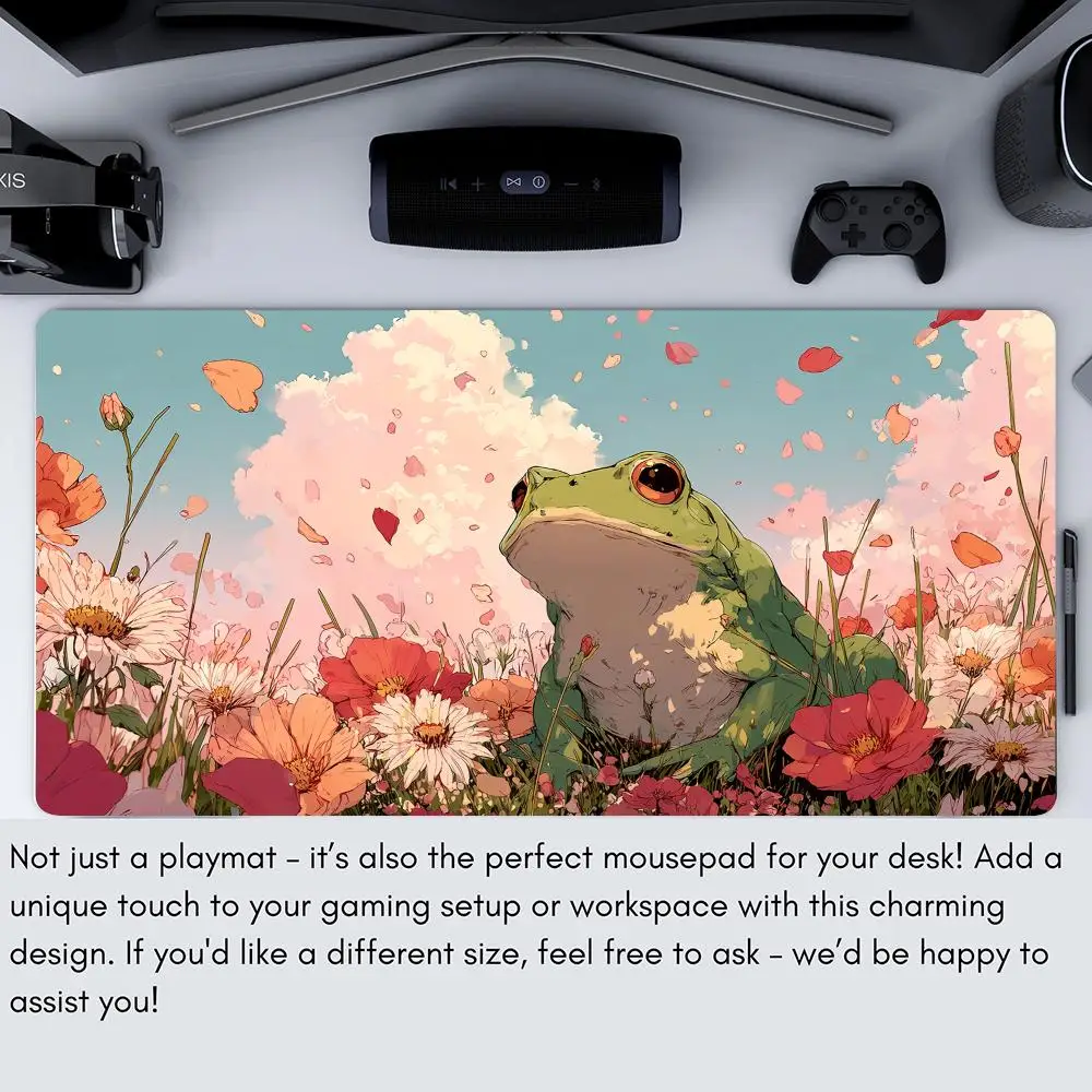 رسم توضيحي على شكل ضفدع رومانسي، بساط لعب سحري، سجادة ألعاب المعركة مع منطقة MTG، سجادة مكتبية مناسبة لجمع الألعاب