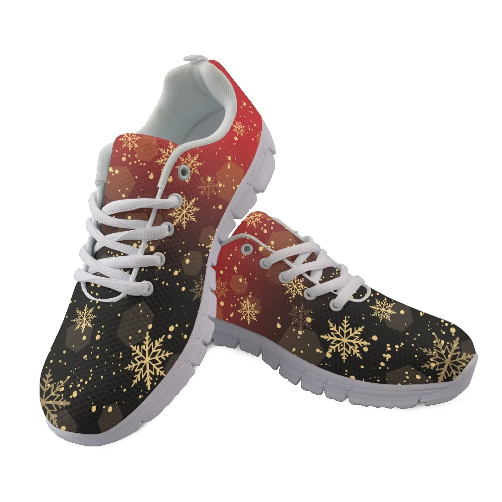 Coloranimal Gold Snowflake Flat Tennis Shoes for Men Mesh & EVA Sole Athletic Sneaker New Arrival