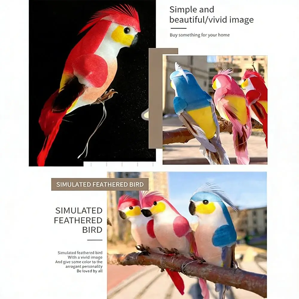 6PCS Mixed Color Parrot Artificial Birds Foam DIY Accessories Faux Parakeet Bird Handicraft with Clips Simulation Bird Model