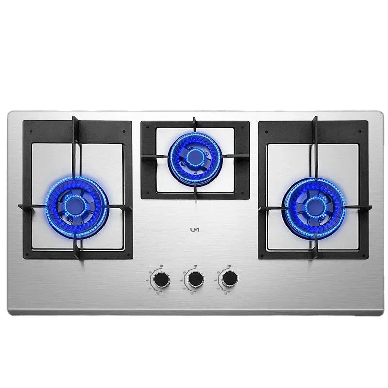 

UM 5.0KW Three-burner Gas Stove Stainless Steel 900mm Large Panel Table Built-in Gas Cooktop Fierce Fire Natural/ Liquefied Gas