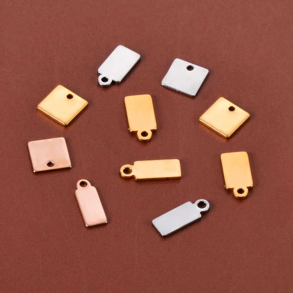 50pcs Silver Gold Rose Tone Stainless Steel Small Rectangle Tag for Logos DIY Charms Jewelry Finding Not Turn Off Color