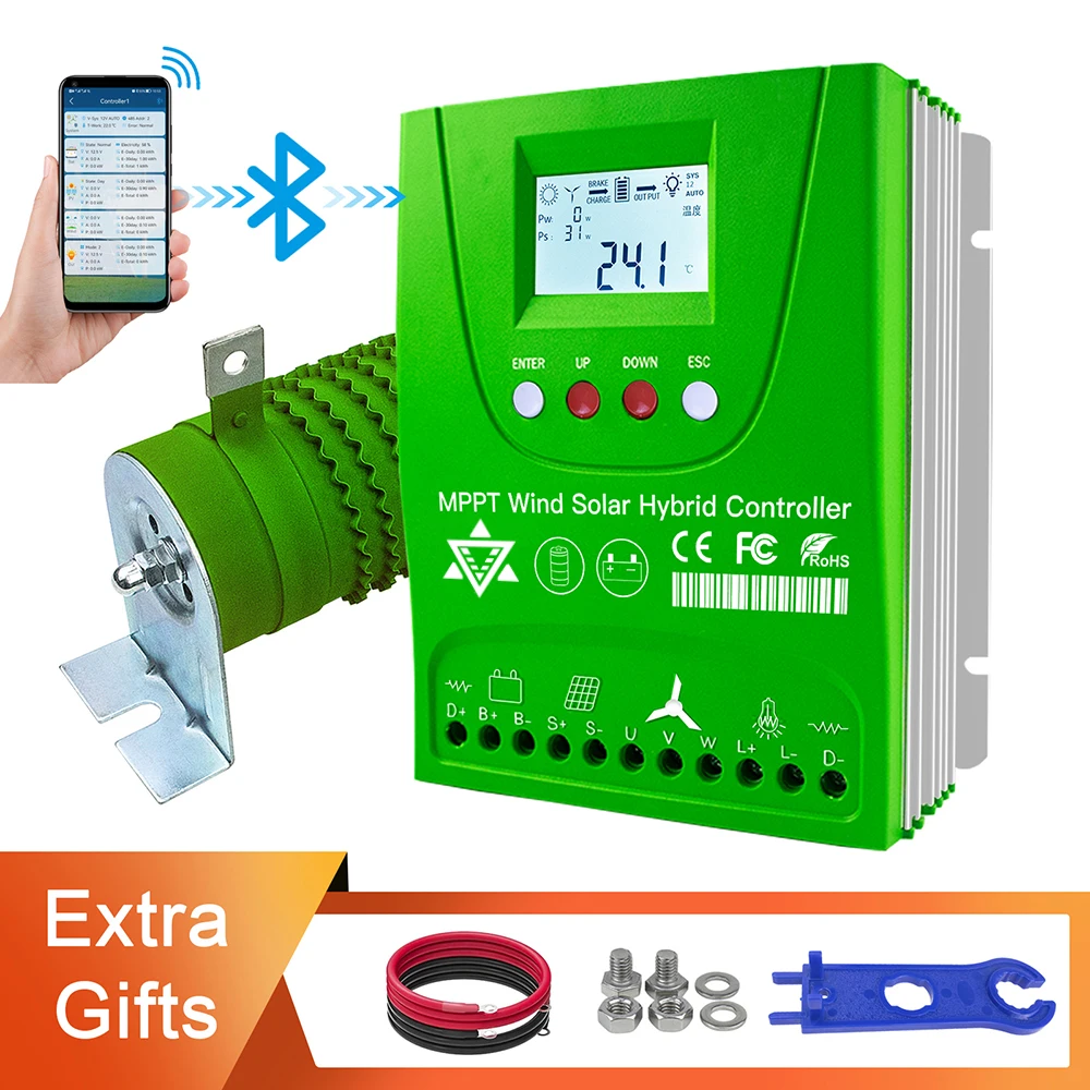 

2400W 12V 24V 48V MPPT Wind and Solar Hybrid Controller With Bluetooth Application, 0-1200W Solar Energy and 0-1200W Wind Energy