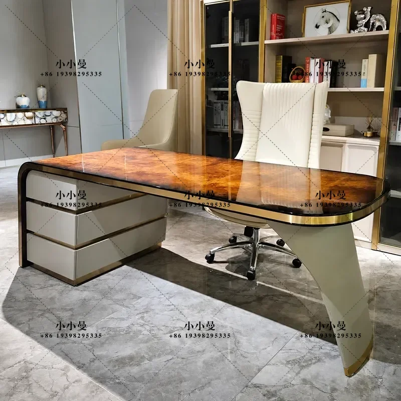 Italian Light Luxury Visionnaire Solid Wood Painted Desk Simple Villa Computer Executive Office Table for Home Study