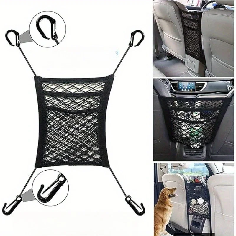 

Car Storage Net Bag Between Seats Car Divider Pet Barrier Stretchable Elastic Mesh Bag Organizer Auto Accessories