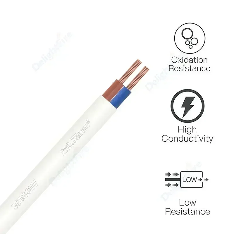 0.75mm2 النحاس النقي PVC سلك مغمد 2 الأساسية VDE RVV كابل الطاقة المرن لشريط LED الإضاءة سيارة السيارات سلك الطاقة لتقوم بها بنفسك المشروع