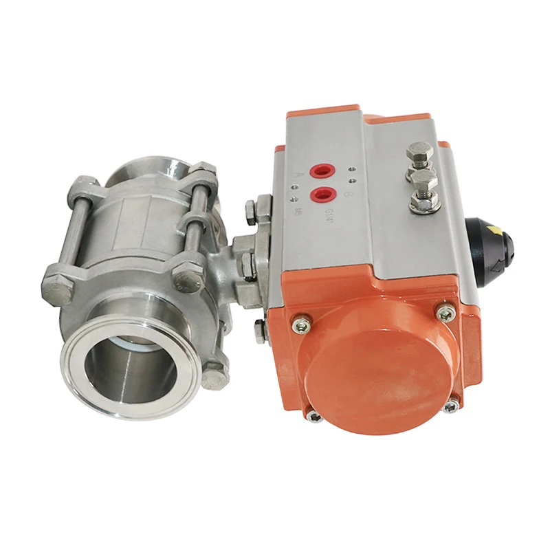 

DN65 Sanitary Stainless Steel Three Piece High Platform Ball Valve Tri Clamp Ferrule Type Ball Valve With Double Acting Cylinder