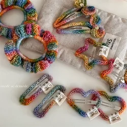 Korean rainbow wool hand-woven hairpin sweet versatile girl bow edge clip hair accessories hairpin new