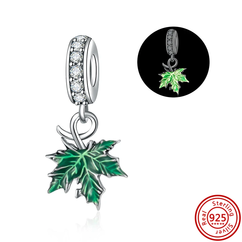 100% 925 Sterling Silver Green Zircon Four Leaf Clover Tree Cactus Apple Charm Beads Fit Pandora Original Bracelet Women Jewelry