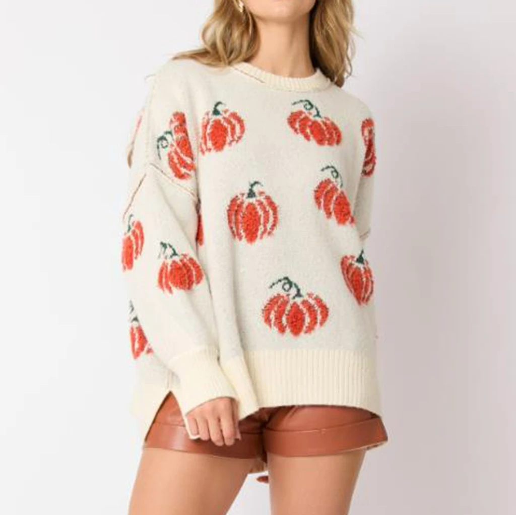 Women's Halloween Sweater Long Sleeve Round Neck Pumpkin Pullover Sweater Ideal for Autumn and Winter Warm Sweater Festival Wear