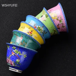 4 pcs/lot Chinese Exquisite Pastel Ceramic Teacup Coffee cup Handmade Porcelain Tea set Accessories Portable Personal Single Cup