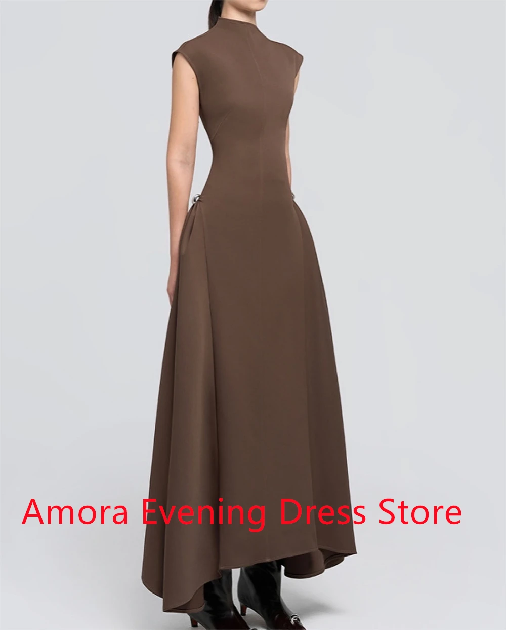 ที่กําหนดเองอารมณ์ Jersey ชุดราตรีคุณภาพสูงลูกเรือคอหมวกแขนกุดซิปด้านหลัง Bespoke โอกาส Gowns