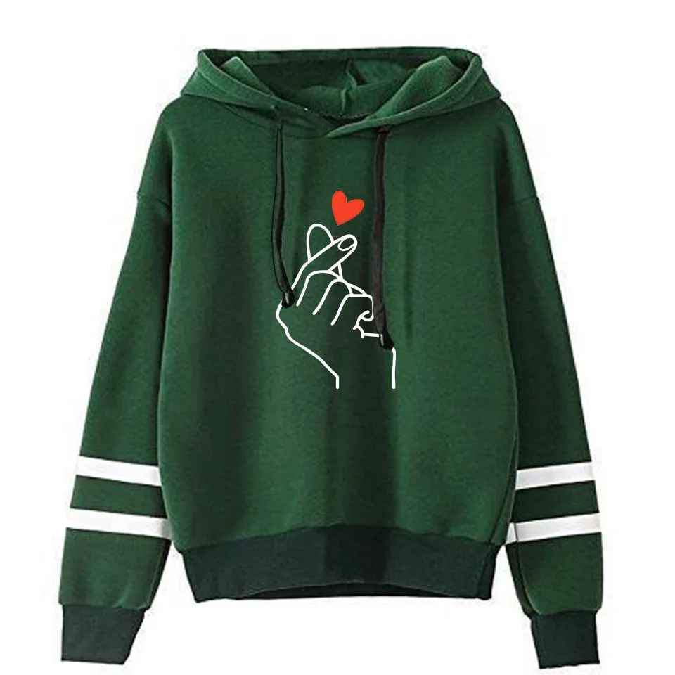 Popular Sweet Cute Finger Heart Love You Hip Hop Sweatshirt Spring Autumn Long Sleeve Women Hoody Hoodies Outerwears with Hat