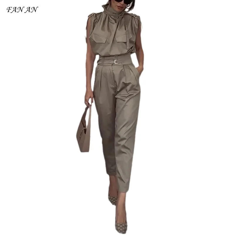 2024 Fall Fashion Casual New Personality Shoulder Strap Slimming Waist Belt Pant Suit Fashion Commuter Ladies Two-piece Suit